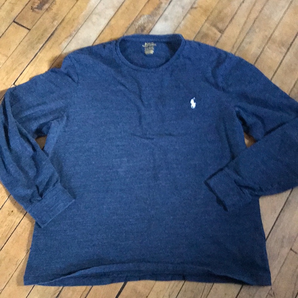 Polo by‎ Ralph Lauren Navy Slim Fit Crewneck Tee with Yellow Tag Print